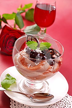 Chocolate mousse dessert in glass