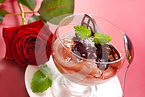 Chocolate mousse dessert in glass