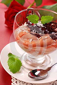 Chocolate mousse dessert in glass