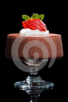 Chocolate mousse dessert with strawberries