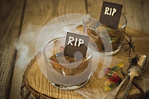 Chocolate mousse with gelly worm