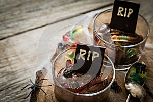 Chocolate mousse with gelly worm