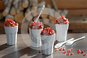 Chocolate mousse with pomegranate seeds