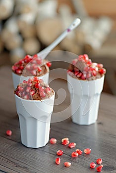 Chocolate mousse with pomegranate seeds