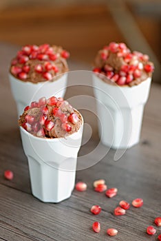 Chocolate mousse with pomegranate seeds