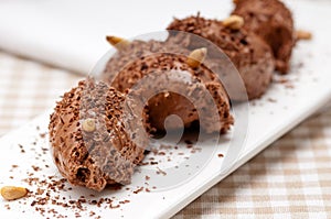 Chocolate mousse quenelle dessert