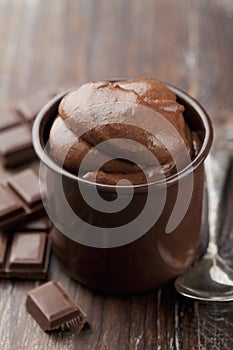 Chocolate mousse in a rustic setting