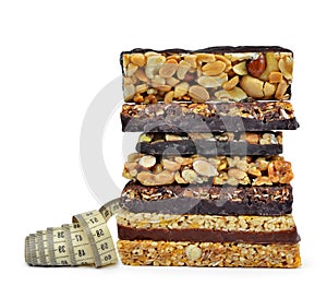 Chocolate Muesli Bars with measuring tape