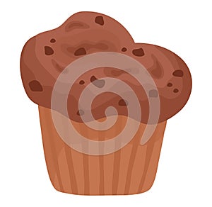 Chocolate muffin chocolate chips white background. Delicious sweet pastry treat vector