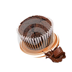 Chocolate Muffin Plain Cake isolated on white background