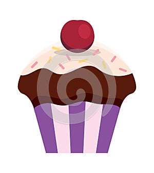 chocolate muffin. sweet dessert tasty cupcake, party birthday holiday muffin. vector cartoon minimalistic items.