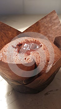 Chocolate muffing filled with creamy brigadeiro