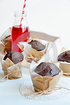 Chocolate muffins and cranberry juice