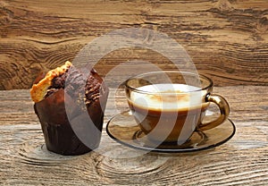 Chocolate muffins and cup of coffee