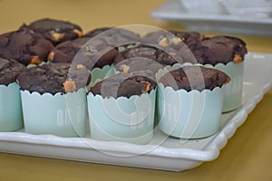 Chocolate Muffins with Light Blue Wrappers