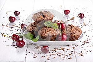 Chocolate muffins with sugar crust