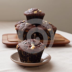 Chocolate muffins with white chocolate chips