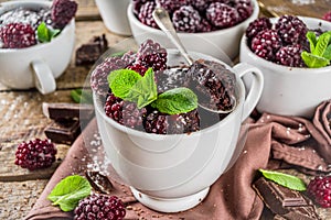 Chocolate mug cake with blackberry