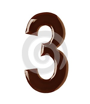 Chocolate number 3 on white background