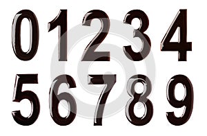 Chocolate numbers on white background.