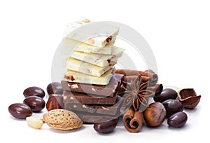 Chocolate, nuts, cinnamon