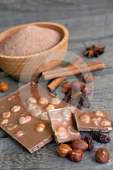 Chocolate nuts cocoa and ingredients