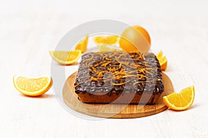 Chocolate and orange cake with orange peel