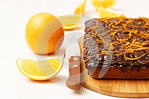 Chocolate and orange cake with orange peel