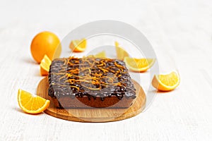 Chocolate and orange cake with orange peel