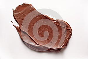 Chocolate paste spread on white background