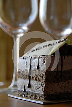 Chocolate Pastry and Wine Glasses