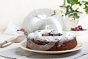 Chocolate pie with cherries