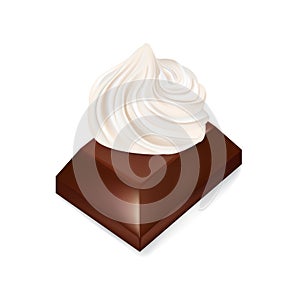 Chocolate piece with whipped cream isolated