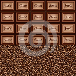 Chocolate pieces coffee beans background