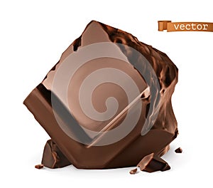 Chocolate pieces. 3d realistic vector icon