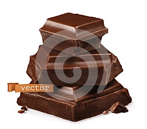 Chocolate pieces 3d realistic vector icon