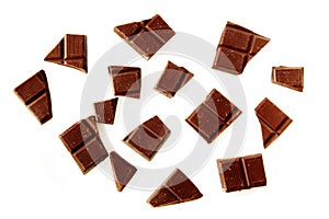 Chocolate pieces isolated on white