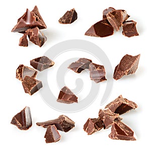 Chocolate pieces isolated on white. Collection