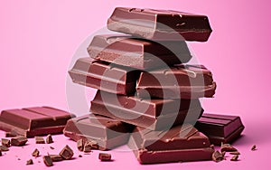 Chocolate on Pink Background Unsweetened -Generative Ai photo