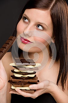 Chocolate - portrait healthy woman enjoy sweets