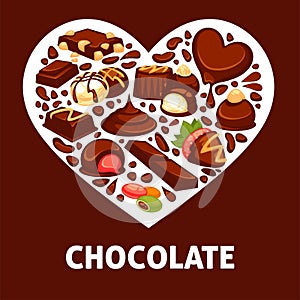 Chocolate candy and comfit heart vector poster patisserie dessert