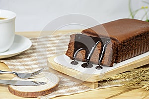 Chocolate pound cake homemade with choclate topped photo