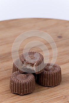 Chocolate praline cookies on the wooden board