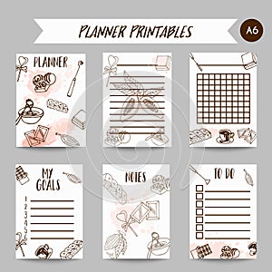 Chocolate Printables cacao sketch planner. Cocoa organizer. Design for restaurant, shop, confectionery.Notes for bar photo