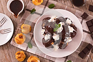 Chocolate profiteroles.