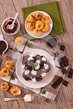 Chocolate profiteroles.