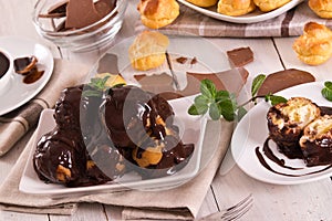 Chocolate profiteroles.