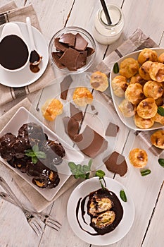 Chocolate profiteroles.