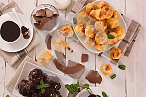 Chocolate profiteroles.