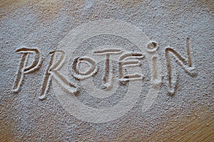 Chocolate protein powder - text protein in powder